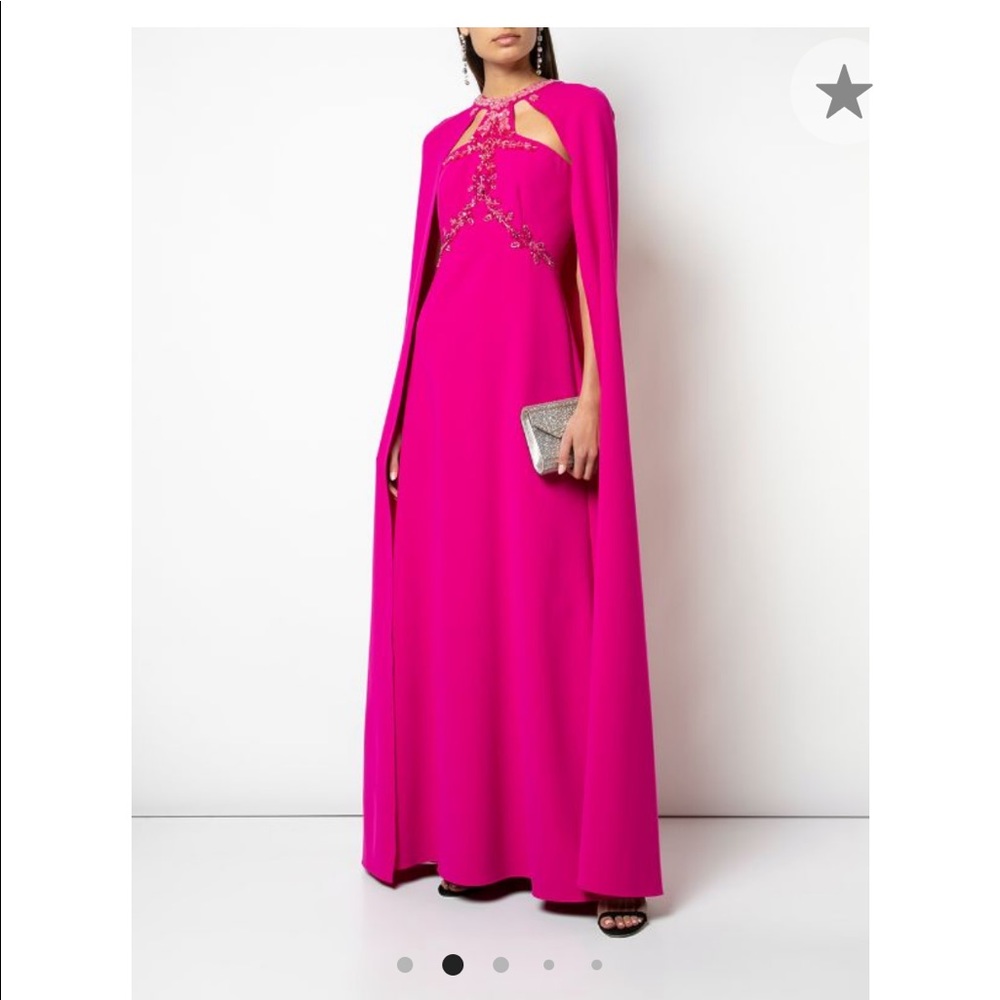 Marchesa Notte pink cape dress